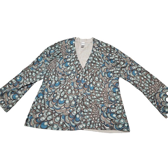 Chico's Women's Long Sleeve V-Neck Multi-Color Geometric Cardigan Sweater Size 3 - Picture 1 of 8